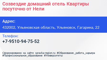 Созвездие домашний отель Квартиры посуточно от Нели  - визитка
