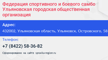 Федерация спортивного и боевого самбо Ульяновская городская общественная организация - визитка