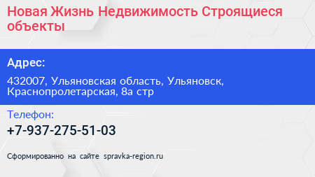 Новая Жизнь Недвижимость Строящиеся объекты - визитка