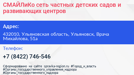 СМАЙЛиКо сеть частных детских садов и развивающих центров - визитка