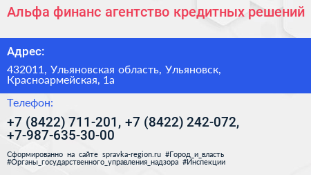 Альфа финанс агентство кредитных решений - визитка