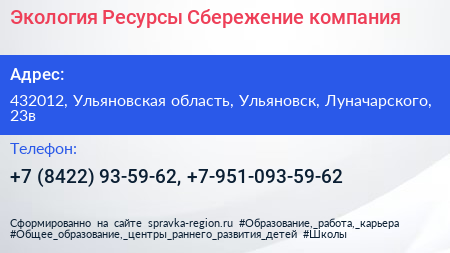 Экология Ресурсы Сбережение компания - визитка