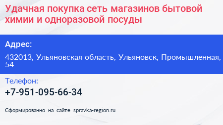 Удачная покупка сеть магазинов бытовой химии и одноразовой посуды - визитка