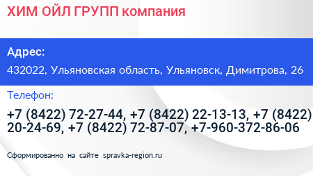 ХИМ ОЙЛ ГРУПП компания - визитка