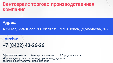 Вентсервис торгово производственная компания - визитка