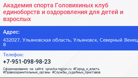 Академия спорта Головихиных клуб единоборств и оздоровления для детей и взрослых - визитка