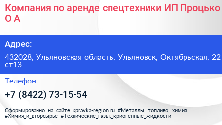Компания по аренде спецтехники ИП Процько О А  - визитка