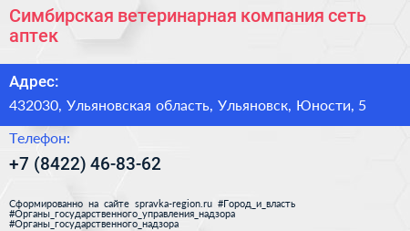 Симбирская ветеринарная компания сеть аптек - визитка