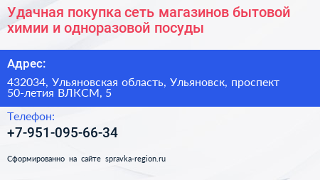 Удачная покупка сеть магазинов бытовой химии и одноразовой посуды - визитка