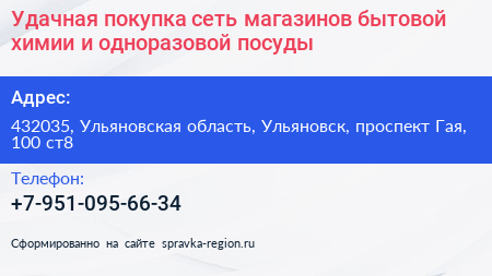Удачная покупка сеть магазинов бытовой химии и одноразовой посуды - визитка