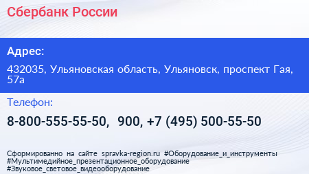 Сбербанк России - визитка