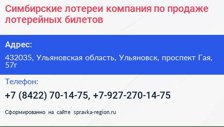 Симбирские лотереи компания по продаже лотерейных билетов - визитка