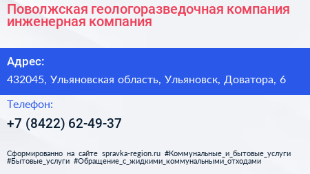 Поволжская геологоразведочная компания инженерная компания - визитка