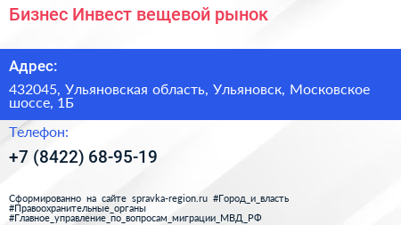 Бизнес Инвест вещевой рынок - визитка