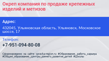 Окреп компания по продаже крепежных изделий и метизов - визитка