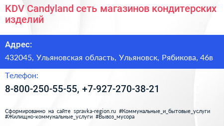KDV Candyland сеть магазинов кондитерских изделий - визитка
