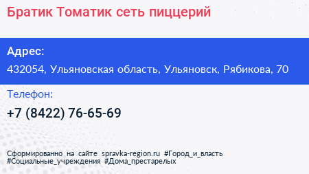 Братик Томатик сеть пиццерий - визитка