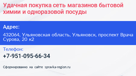 Удачная покупка сеть магазинов бытовой химии и одноразовой посуды - визитка