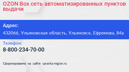 OZON Box сеть автоматизированных пунктов выдачи - визитка
