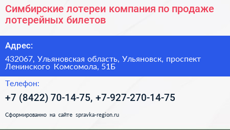 Симбирские лотереи компания по продаже лотерейных билетов - визитка