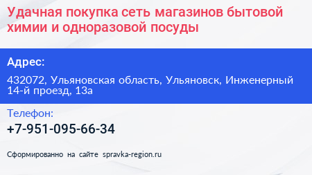 Удачная покупка сеть магазинов бытовой химии и одноразовой посуды - визитка
