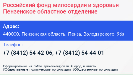 Российский фонд милосердия и здоровья Пензенское областное отделение - визитка