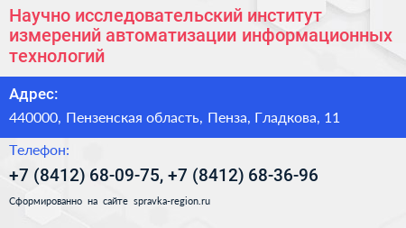 Научно исследовательский институт измерений автоматизации информационных технологий - визитка
