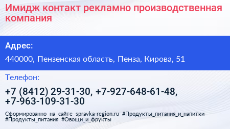 Имидж контакт рекламно производственная компания - визитка