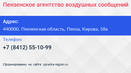 Пензенское агентство воздушных сообщений - визитка