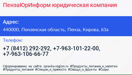 ПензаЮрИнформ юридическая компания - визитка