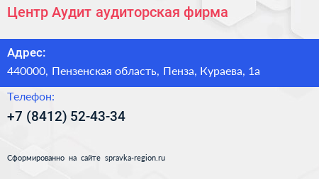 Центр Аудит аудиторская фирма - визитка