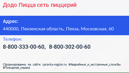 Додо Пицца сеть пиццерий - визитка