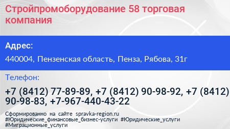 Стройпромоборудование 58 торговая компания - визитка