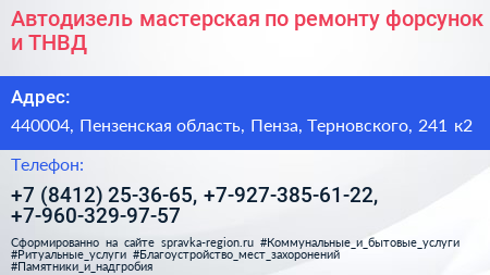 Автодизель мастерская по ремонту форсунок и ТНВД - визитка