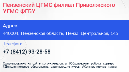 Пензенский ЦГМС филиал Приволжского УГМС ФГБУ - визитка