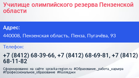 Училище олимпийского резерва Пензенской области - визитка