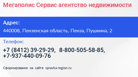 Мегаполис Сервис агентство недвижимости - визитка