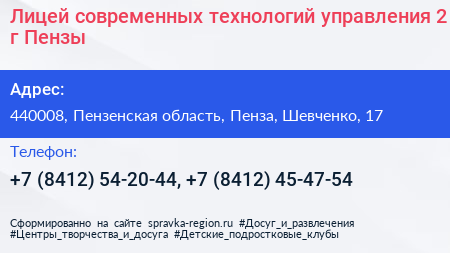 Лицей современных технологий управления 2 г Пензы - визитка