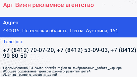 Арт Вижн рекламное агентство - визитка
