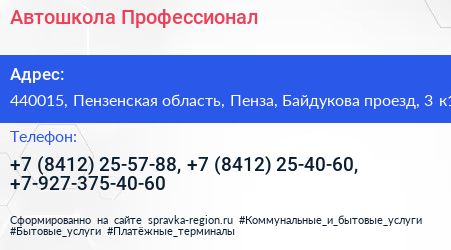 Автошкола Профессионал - визитка