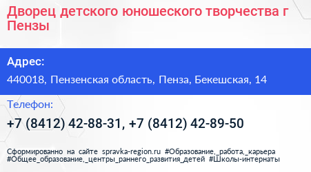 Дворец детского юношеского творчества г Пензы - визитка