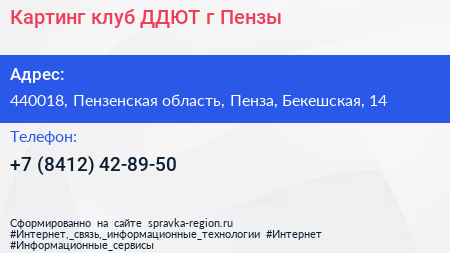 Картинг клуб ДДЮТ г Пензы - визитка