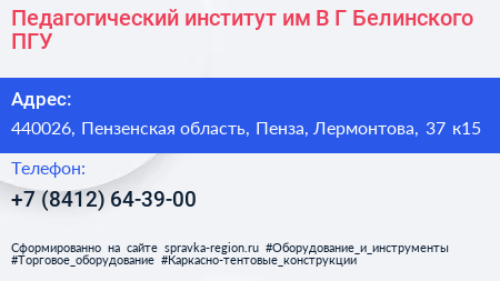 Педагогический институт им В Г Белинского ПГУ - визитка