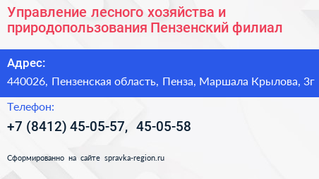 Управление лесного хозяйства и природопользования Пензенский филиал - визитка