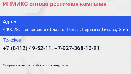 ИНМИКС оптово розничная компания - визитка