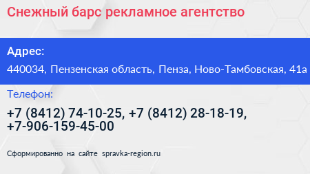 Снежный барс рекламное агентство - визитка