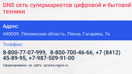 DNS сеть супермаркетов цифровой и бытовой техники - визитка