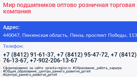 Мир подшипников оптово розничная торговая компания - визитка