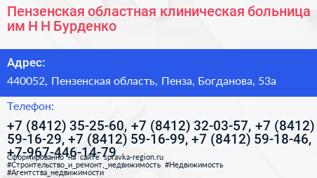 Пензенская областная клиническая больница им Н Н Бурденко - визитка