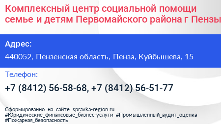 Комплексный центр социальной помощи семье и детям Первомайского района г Пензы - визитка